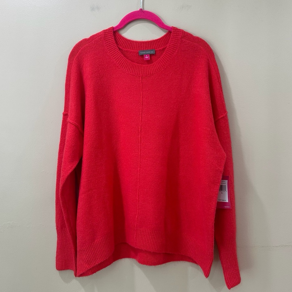 NWT Vince Camuto Women's S Red Soft Knit Top Sweater Crewneck Drop-Shoulder